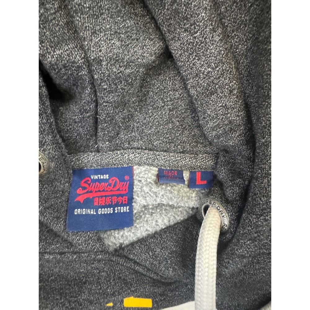 SuperDry Mens Vintage Logo Hoodie Charcoal Grey Marl Graphic Sweatshirt Large - Picture 4 of 5